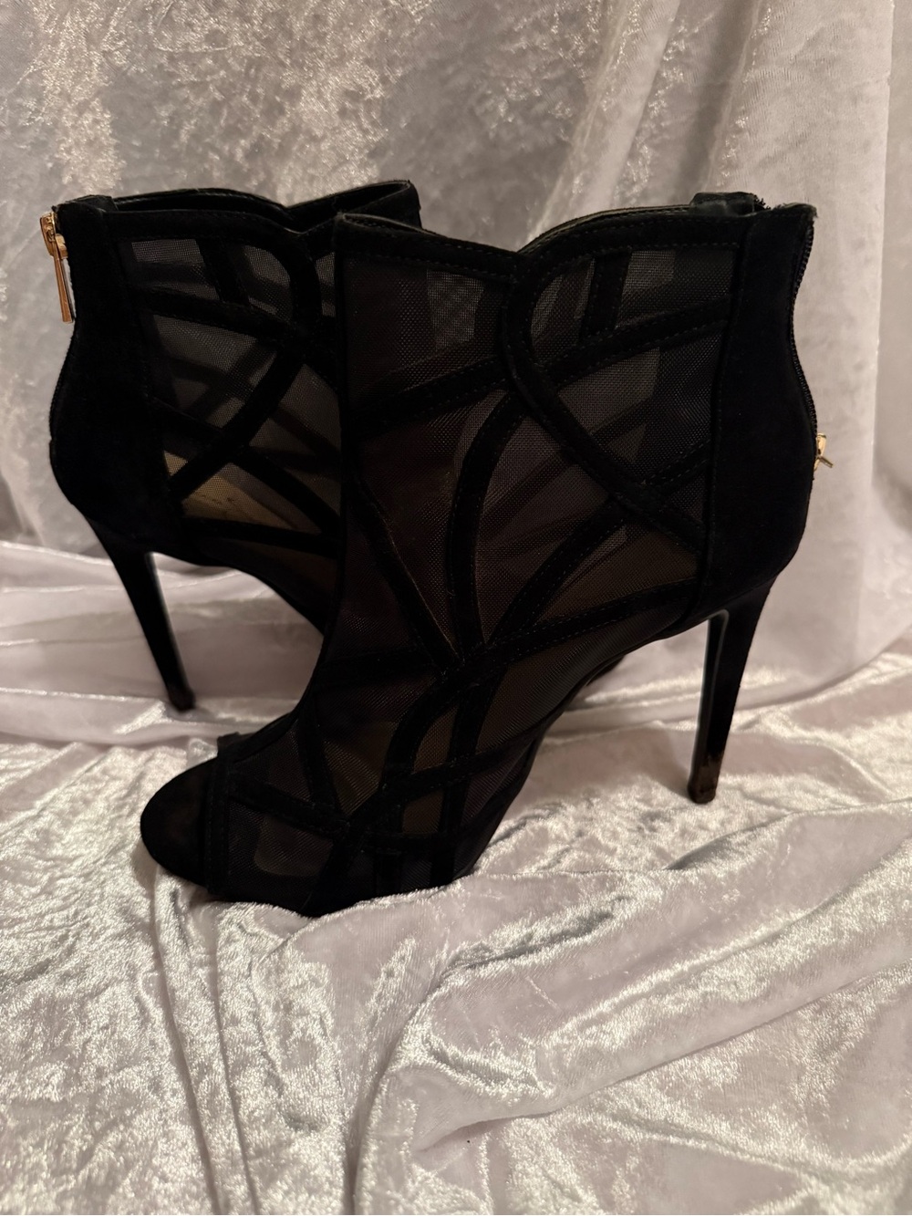 Black Mesh High-Heel Booties - Women